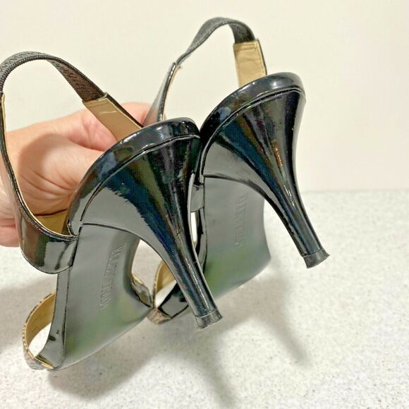 Ellen Tracy 9M black patent & snakeskin shoes 'Vinnie' sandals dressy high heels - Picture 4 of 8